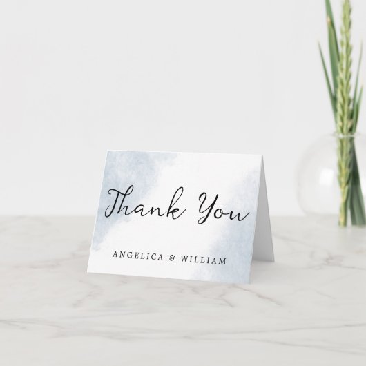 BEACH WEDDING DANK U KARTDUSTY BLUE WATERVERF BEDANKKAART (Voorkant)