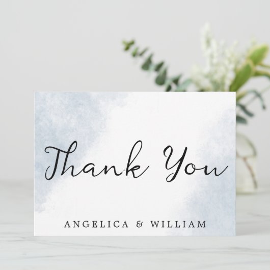 BEACH WEDDING DANK U KARTDUSTY BLUE WATERVERF BEDANKKAART (Staand voorkant)