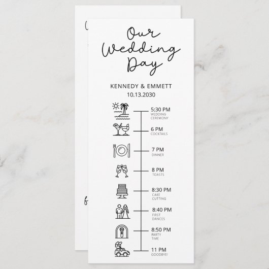 Beach Wedding Day Timeline Flat Programma Programmakaart (Voorkant / Achterkant)
