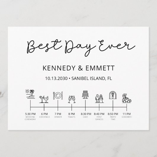Beach Wedding Day Timeline Programma Programmakaart (Voorkant)