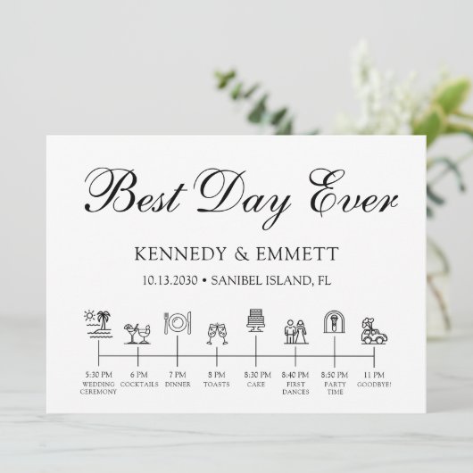 Beach Wedding Day Timeline Programma Programmakaart (Staand voorkant)