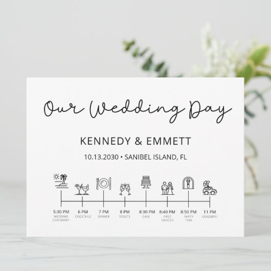 Beach Wedding Day Timeline Programma Programmakaart (Staand voorkant)