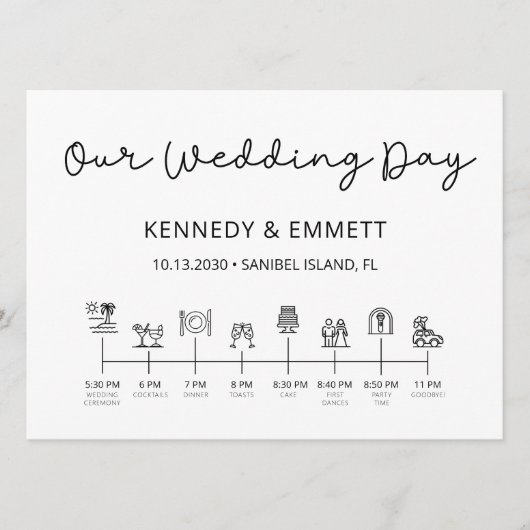 Beach Wedding Day Timeline Programma Programmakaart (Voorkant)