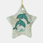 Beach Wedding Dolphin Ornament  Damask (Rechts)