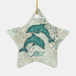 Beach Wedding Dolphin Ornament  Damask