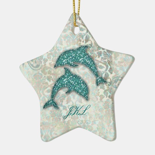 Beach Wedding Dolphin Ornament Damask (Links)