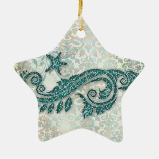 Beach Wedding Dolphin Ornament  Damask (Achterkant)