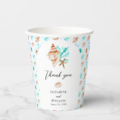 Beach Wedding Elegant Coastal Seashell Thank you  Papieren Bekers (Voorkant)