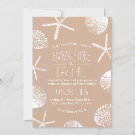 Beach Wedding Elegant Neutral Starfish Sand Dollar Kaart (Voorkant)