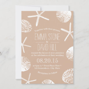 Beach Wedding Elegant Neutral Starfish Sand Dollar Kaart