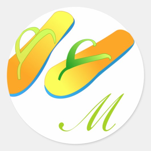 Beach Wedding Favor Stickers Teenslippers Monogram (Voorkant)