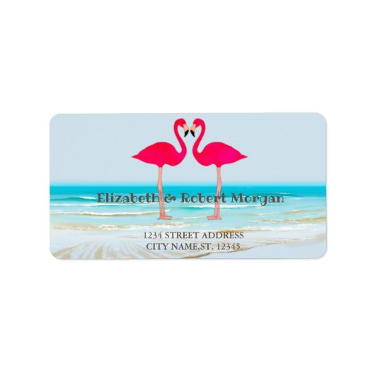 Beach Wedding, Flamingos in Love WedWedding Label (Voorkant)