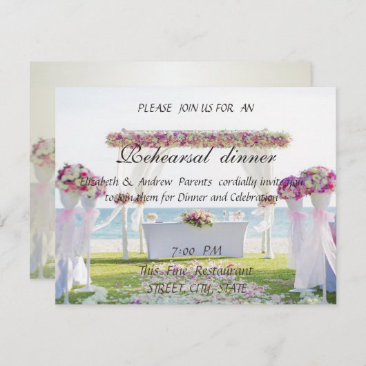 Beach Wedding, Floral Rehearsal Dinner Kaart (Voorkant / Achterkant)