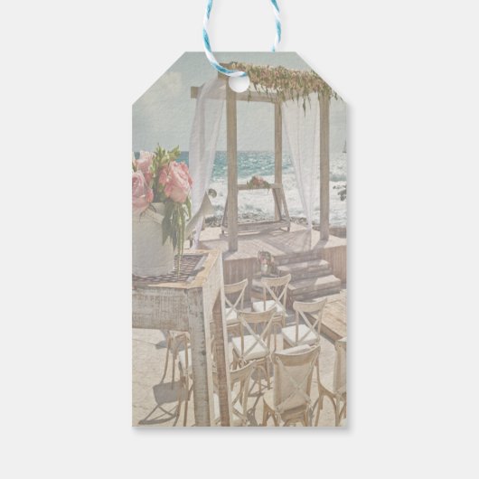 Beach Wedding Floral Retro Arbor Cadeaulabel (Achterkant)