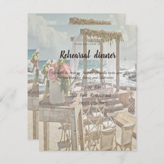 Beach Wedding Floral Retro Arch Rehearsal Dinner Kaart (Voorkant / Achterkant)