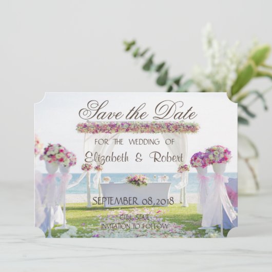 Beach Wedding, Floral Save the Date (Staand voorkant)