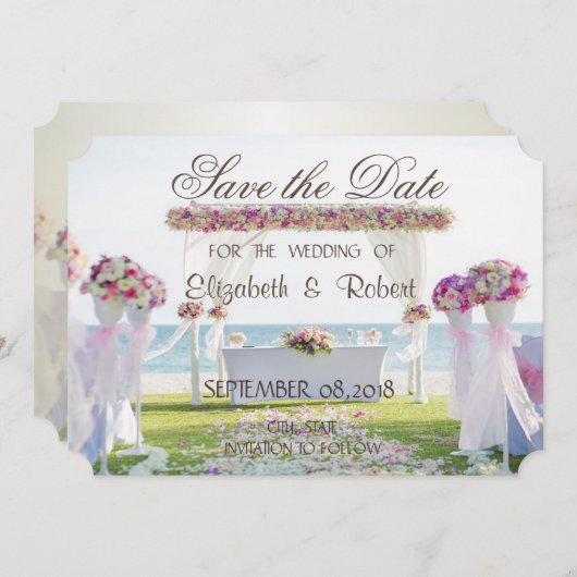 Beach Wedding, Floral Save the Date (Voorkant / Achterkant)