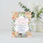 Beach Wedding Floral Seashells Pearl Save the Date Briefkaart (Staand voorkant)