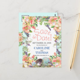 Beach Wedding Floral Seashells Pearl Save the Date Briefkaart