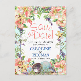 Beach Wedding Floral Seashells Pearl Save the Date Briefkaart