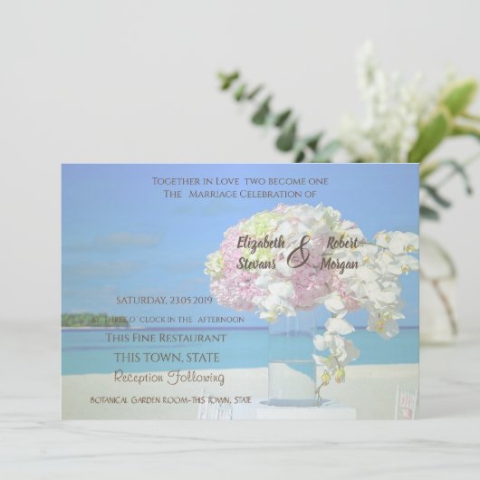 Beach Wedding Floral Uitnodiging (Staand voorkant)