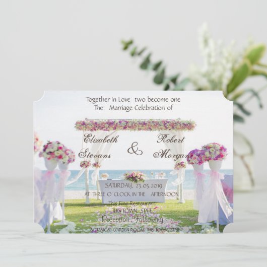 Beach Wedding Floral Uitnodiging (Staand voorkant)