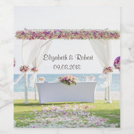 Beach Wedding Floral Wijn Etiket (Enkel label)