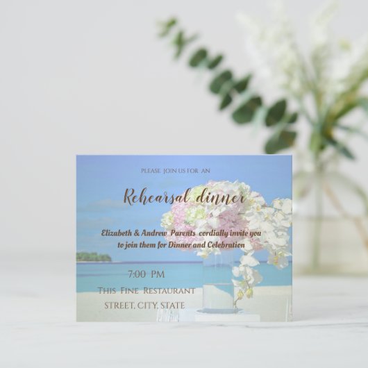 Beach Wedding Flowers Rehearsal Dinner Kaart (Staand voorkant)