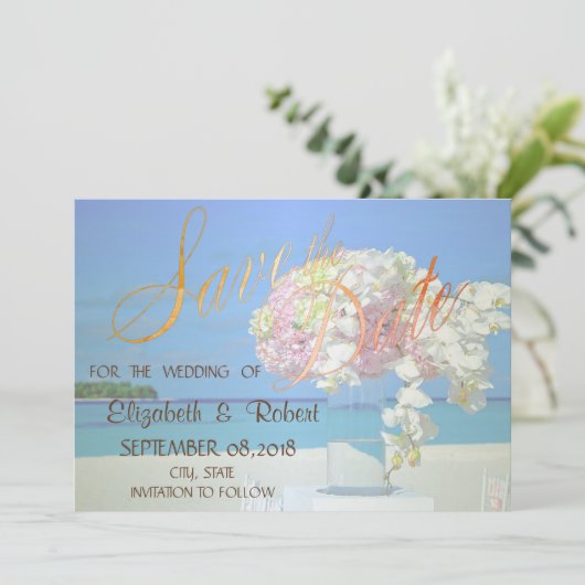Beach Wedding Flowers Save the Date (Staand voorkant)