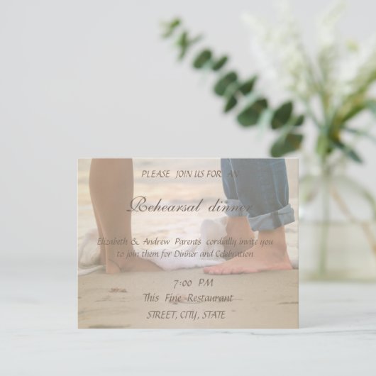 Beach Wedding, Foots Rehearsal Dinner Kaart (Staand voorkant)