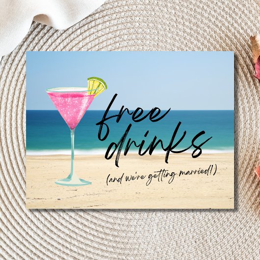Beach Wedding Free Drinken Funny Save the Date Aankondigingskaart