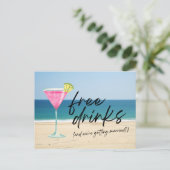 Beach Wedding Free Drinken Funny Save the Date Aankondigingskaart (Staand voorkant)