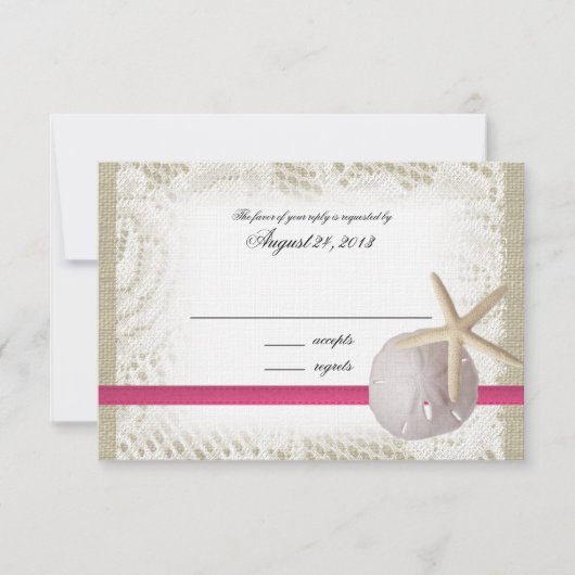 Beach Wedding Fuchsia Respons Kaart (Voorkant)