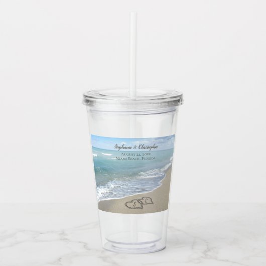 Beach Wedding Hearts in de zand Elegant Acryl Drinkbeker (Voorkant)