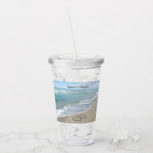 Beach Wedding Hearts in de zand Elegant Acryl Drinkbeker