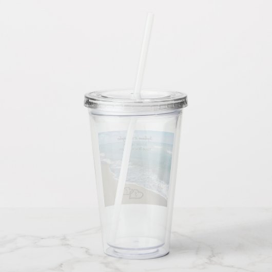 Beach Wedding Hearts in de zand Elegant Acryl Drinkbeker (Achterkant)