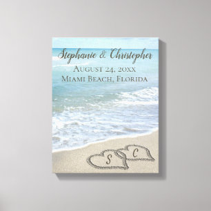 Beach Wedding Hearts in de zand Elegant Canvas Afdruk