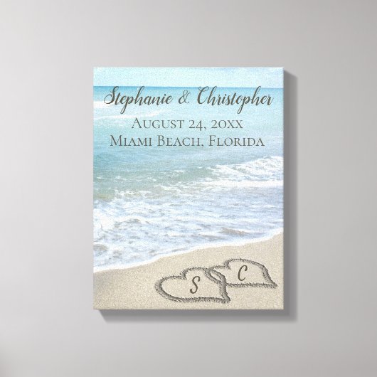 Beach Wedding Hearts in de zand Elegant Canvas Afdruk (Voorkant)