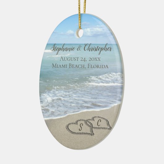 Beach Wedding Hearts in de zand Elegant Keramisch Ornament (Links)