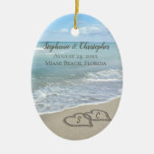 Beach Wedding Hearts in de zand Elegant Keramisch Ornament (Voorkant)