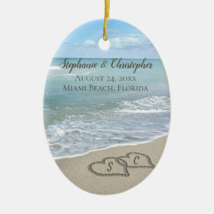 Beach Wedding Hearts in de zand Elegant Keramisch Ornament