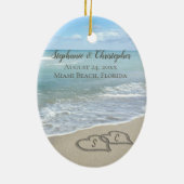 Beach Wedding Hearts in de zand Elegant Keramisch Ornament (Achterkant)