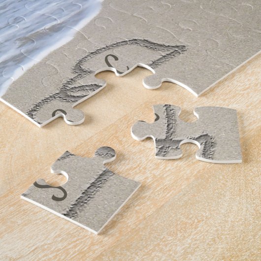 Beach Wedding Hearts in de zand Elegant Legpuzzel (Zijkant)