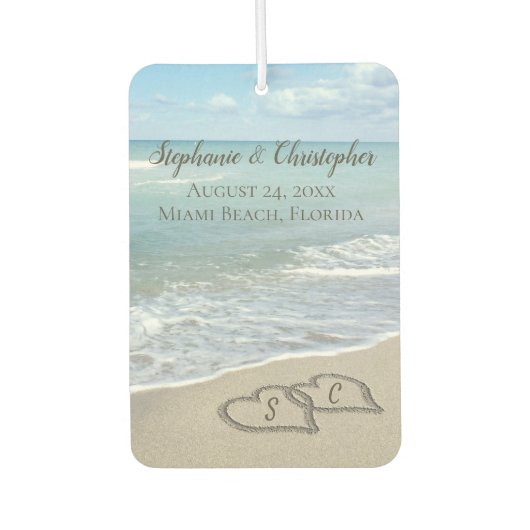 Beach Wedding Hearts in de zand Elegant Luchtverfrisser (Voorkant)