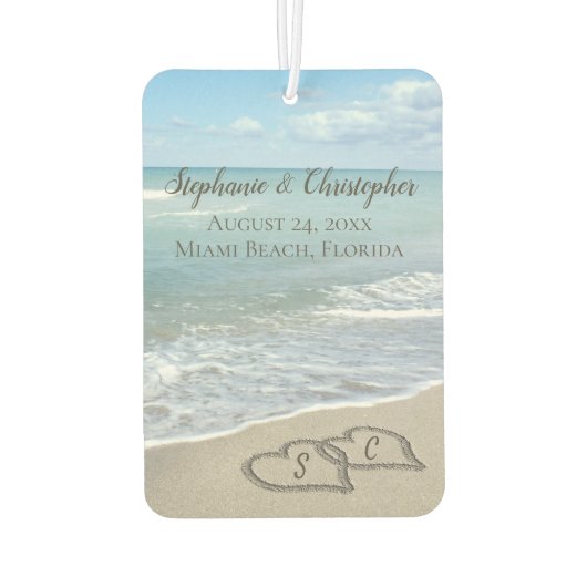 Beach Wedding Hearts in de zand Elegant Luchtverfrisser (Achterkant)