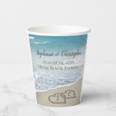 Beach Wedding Hearts in de zand Elegant Papieren Bekers (Achterkant)