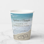 Beach Wedding Hearts in de zand Elegant Papieren Bekers (Voorkant)