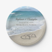 Beach Wedding Hearts in de zand Elegant Papieren Bordje (Voorkant)