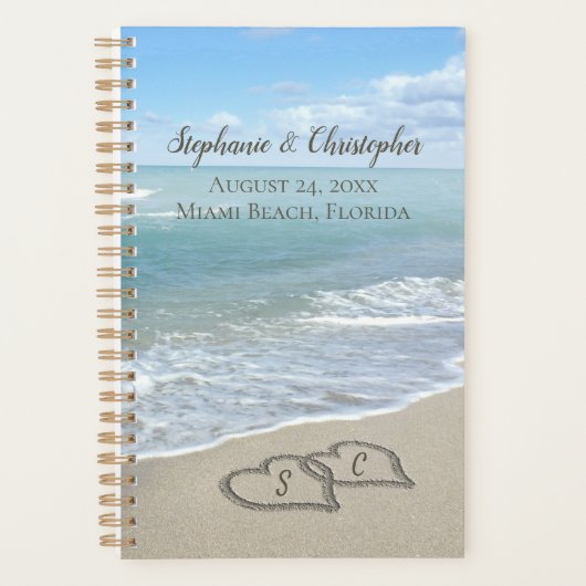 Beach Wedding Hearts in de zand Elegant Planner (Voorkant)