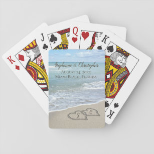 Beach Wedding Hearts in de zand Elegant Pokerkaarten
